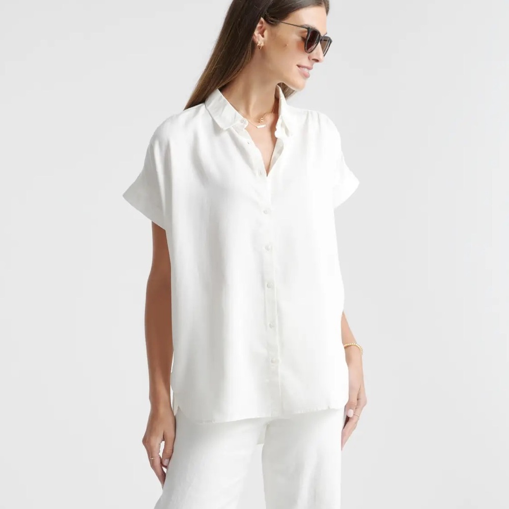 NWT Quince Top | Button Down | Tencel in White | Vintage Wash Camp Shirt